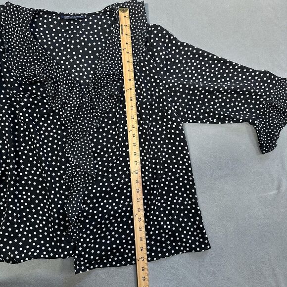 Jones New York Shirt Womens 2X Black White Polka Dot Ruffle Sheer Blouse LS - Picture 7 of 11